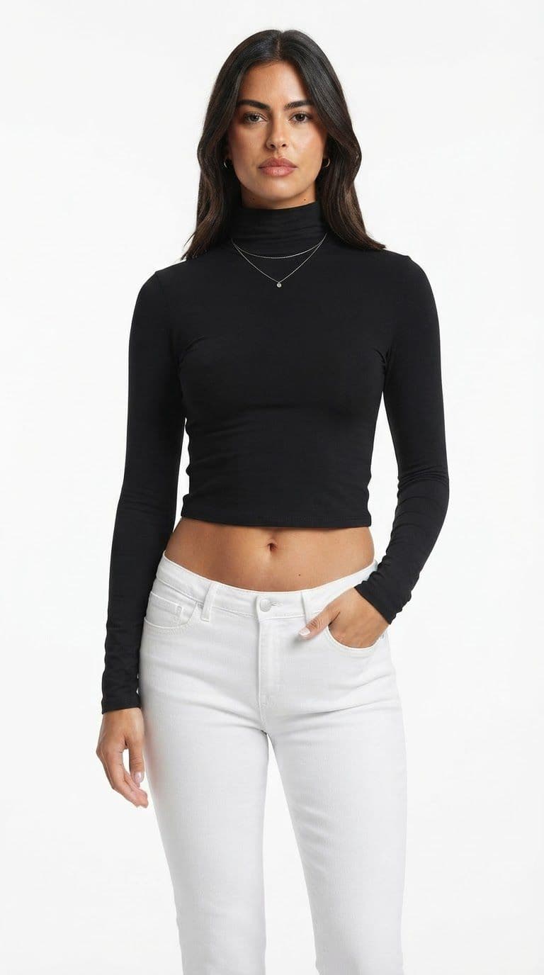 Blusa Cropped Manga Longa Gola Alta
