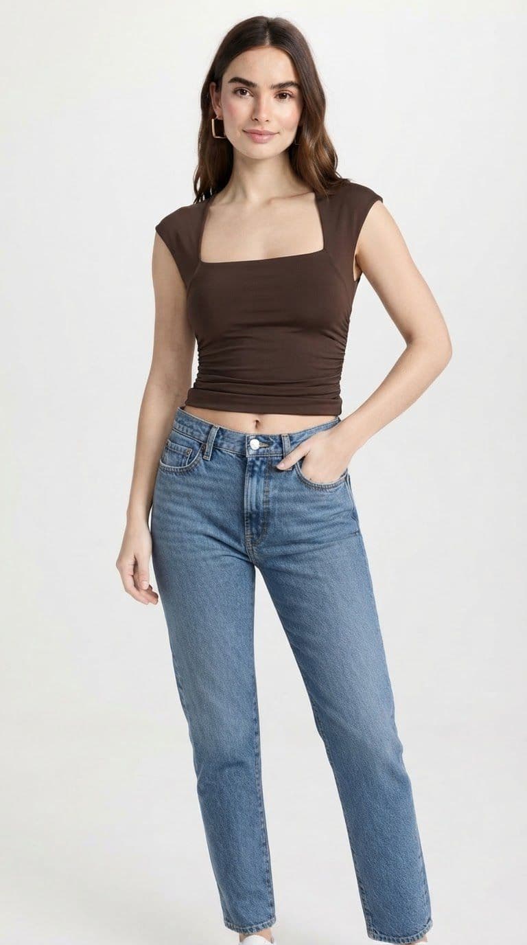 Blusinha Decote Quadrado com Capas e Franzido Lateral